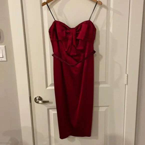 abs red dress Original A.B.S. Collection Red Satin Strapless Evening Dress